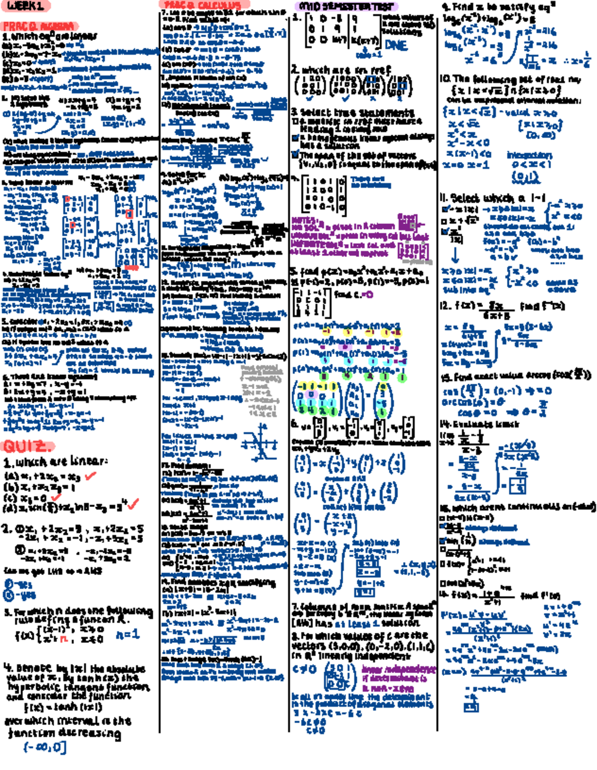 1A Mid Sem Maths MidSem Summary WEEK 1 7 .PRACQ Let Obe CALCULUS