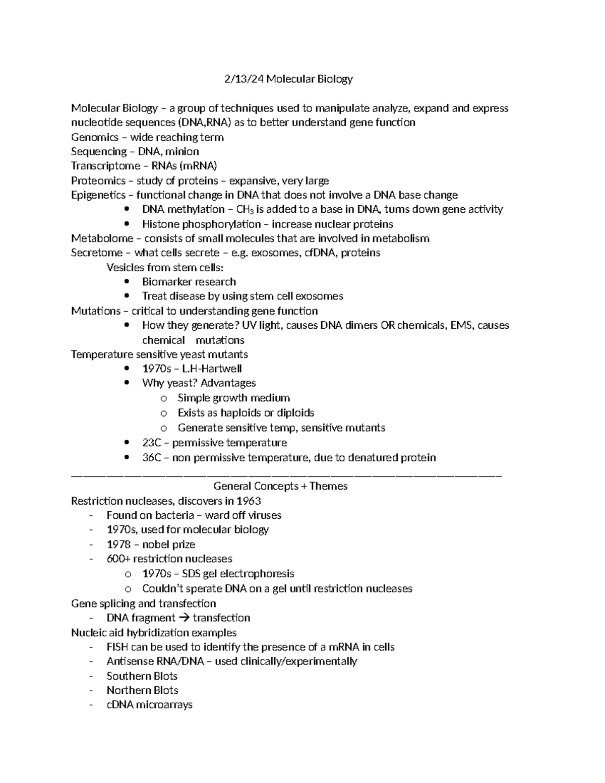 2:13:24 Molecular Biology - 2/13/24 Molecular Biology Molecular Biology ...