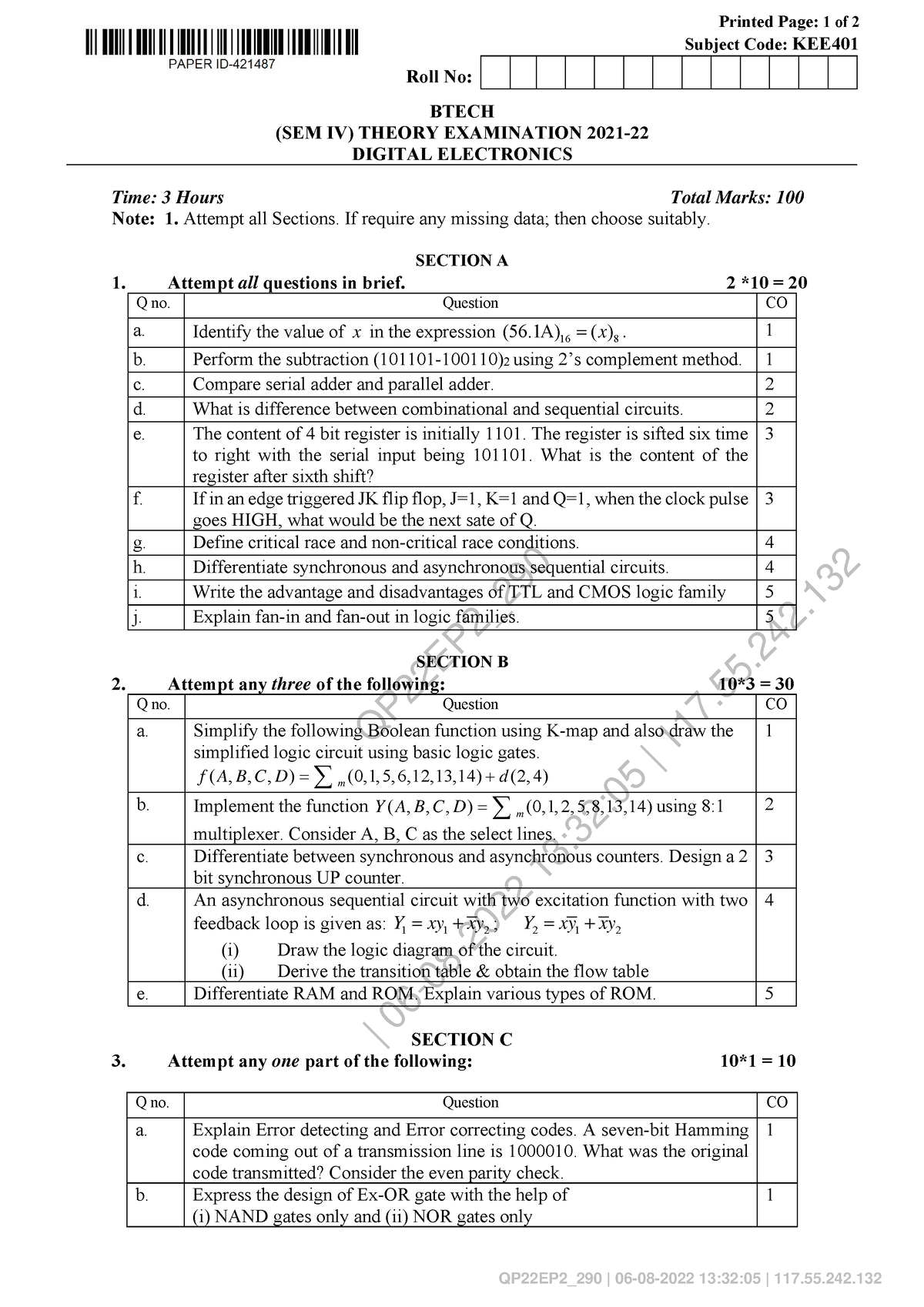 Digital- Electronics-KEE401 - QP22EP2_ | 06-08-2022 13:32:05 | 117.55 ...