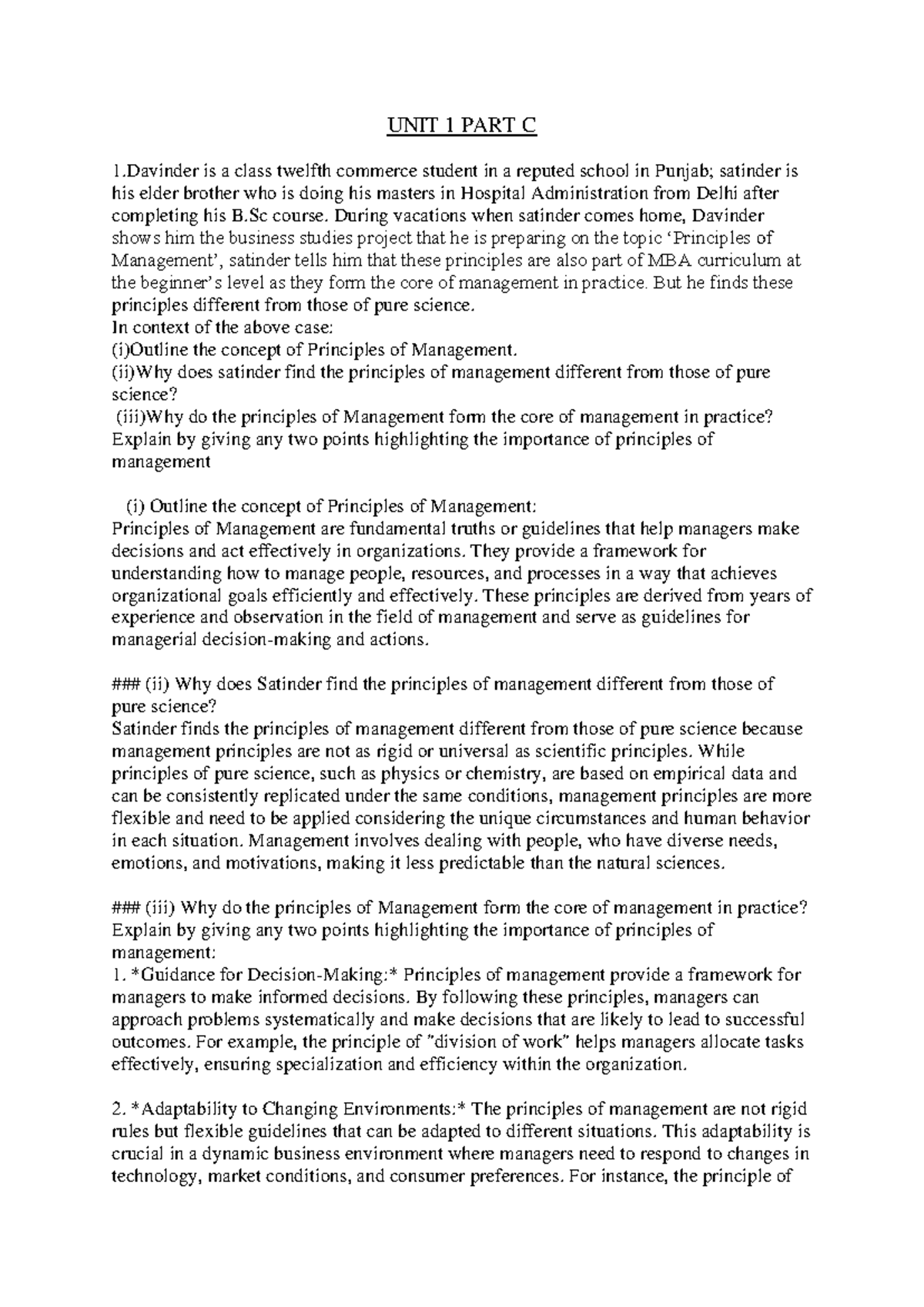 FOM Part C - NIL - UNIT 1 PART C 1 is a class twelfth commerce student ...
