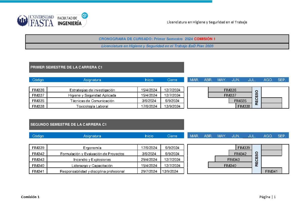 Cronograma De Cursado Lhys C Comisi N P Gina Licenciatura En