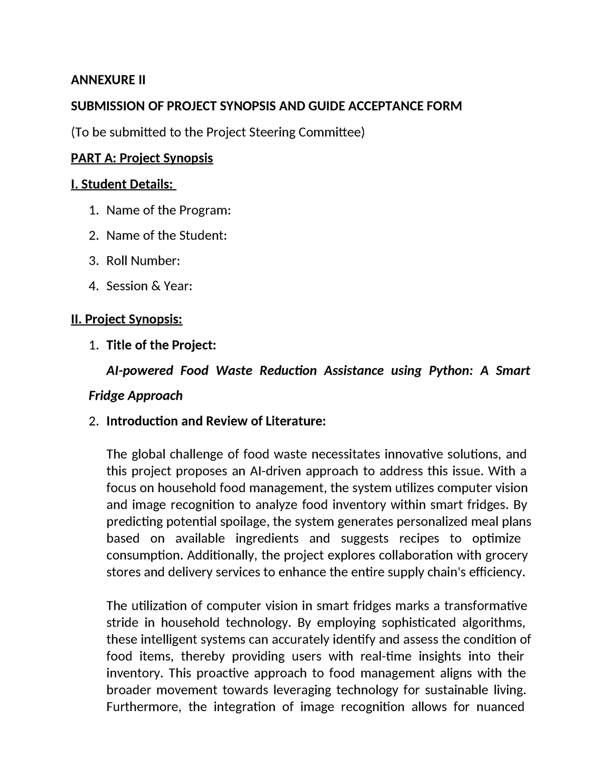 Project-document - ANNEXURE II SUBMISSION OF PROJECT SYNOPSIS AND GUIDE ...