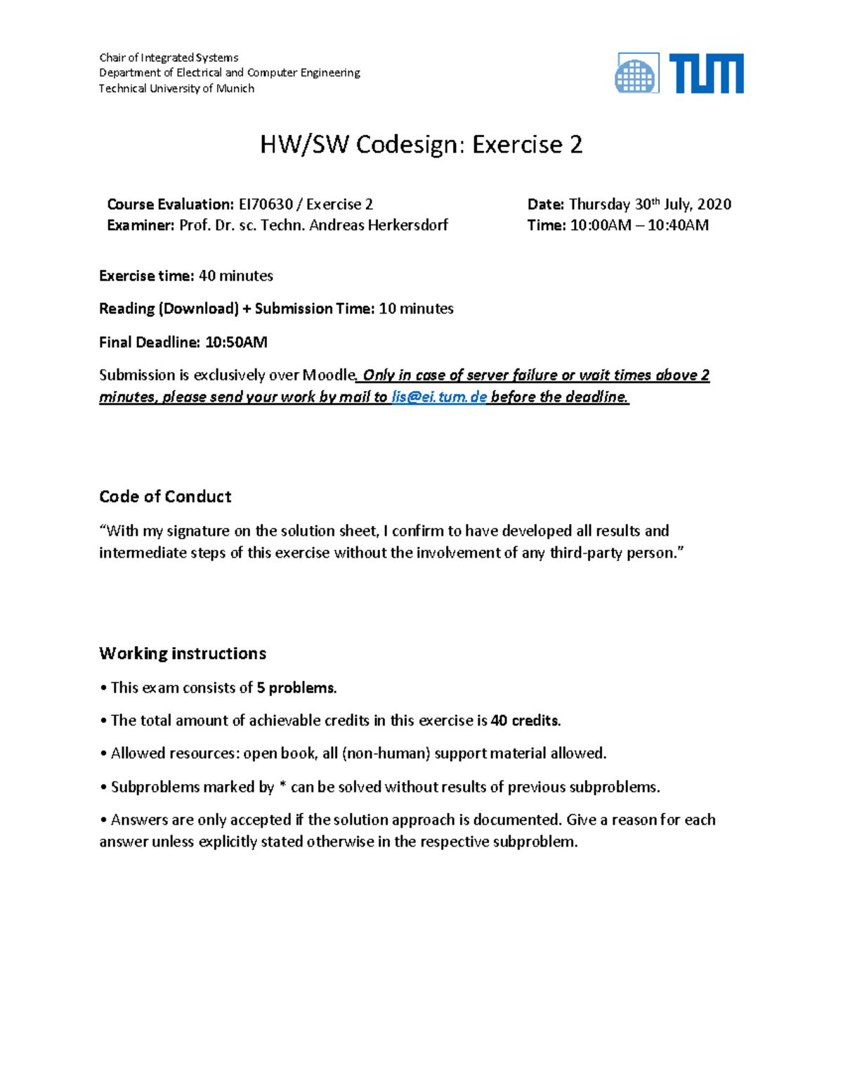 Exercise 2 Questions - old exam - Department of Electrical and Computer ...