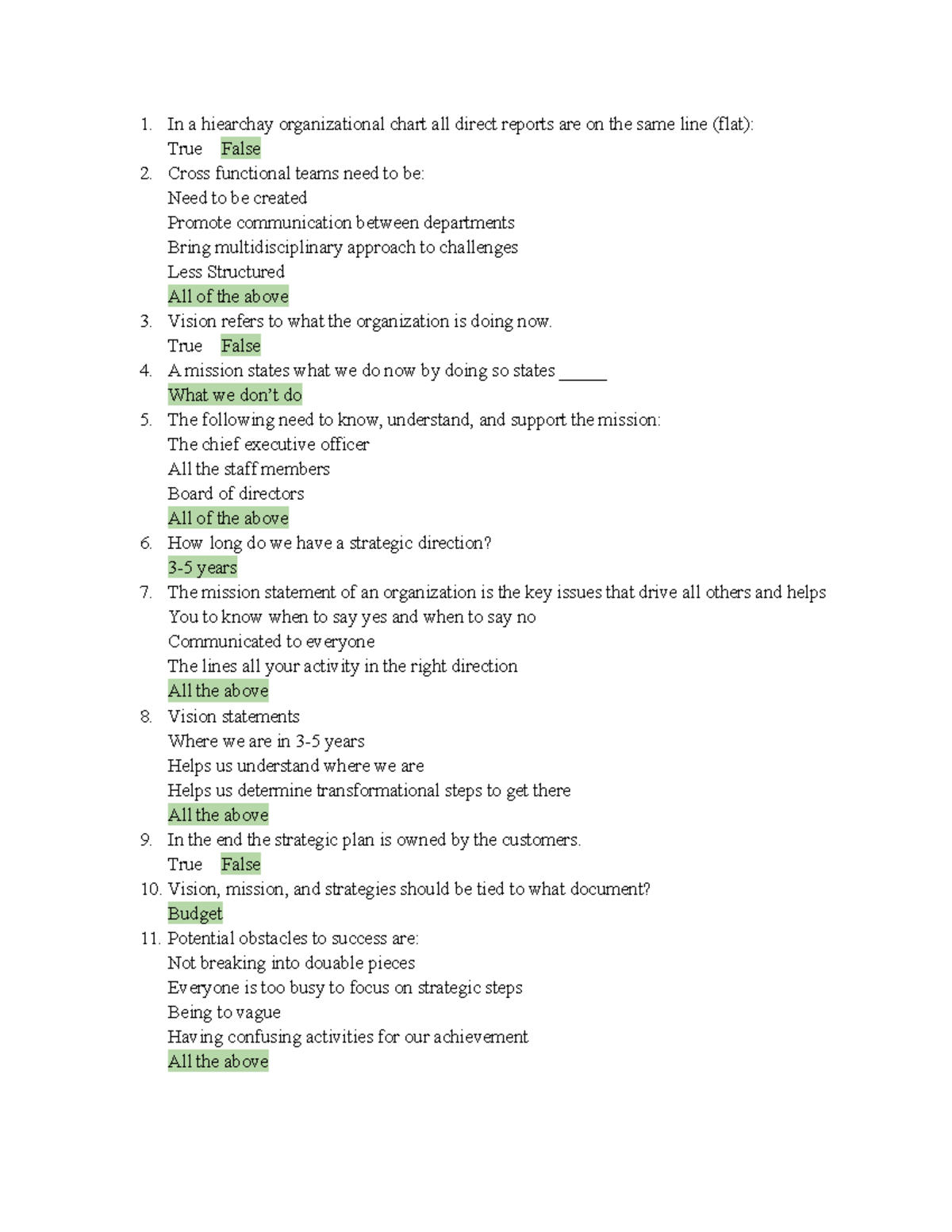 Test 2 - Test 2 answers - In a hiearchay organizational chart all ...