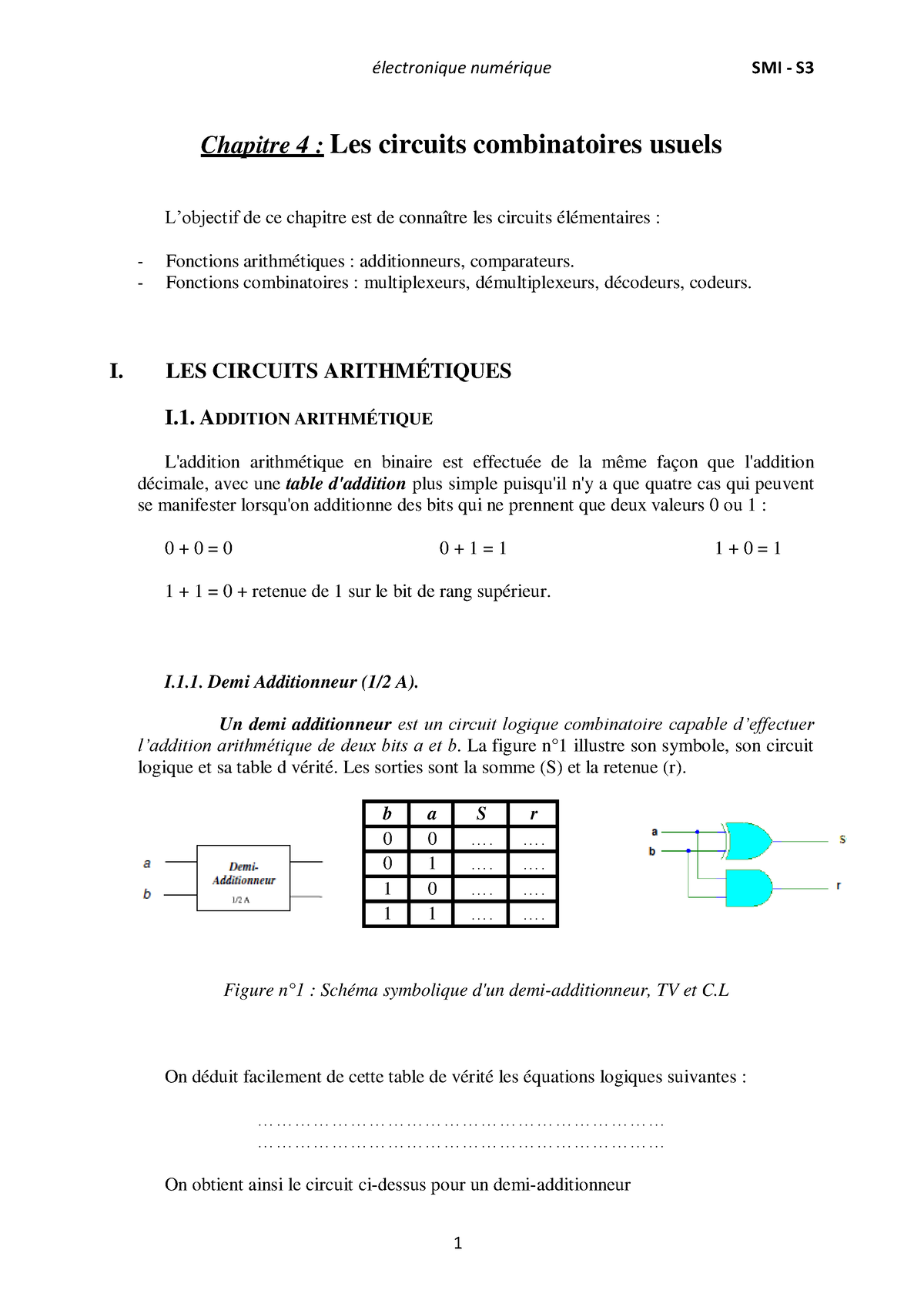 électronique Numérique-S3- SMI Chapitre 4 - Chapitre 4 : Les Circuits ...