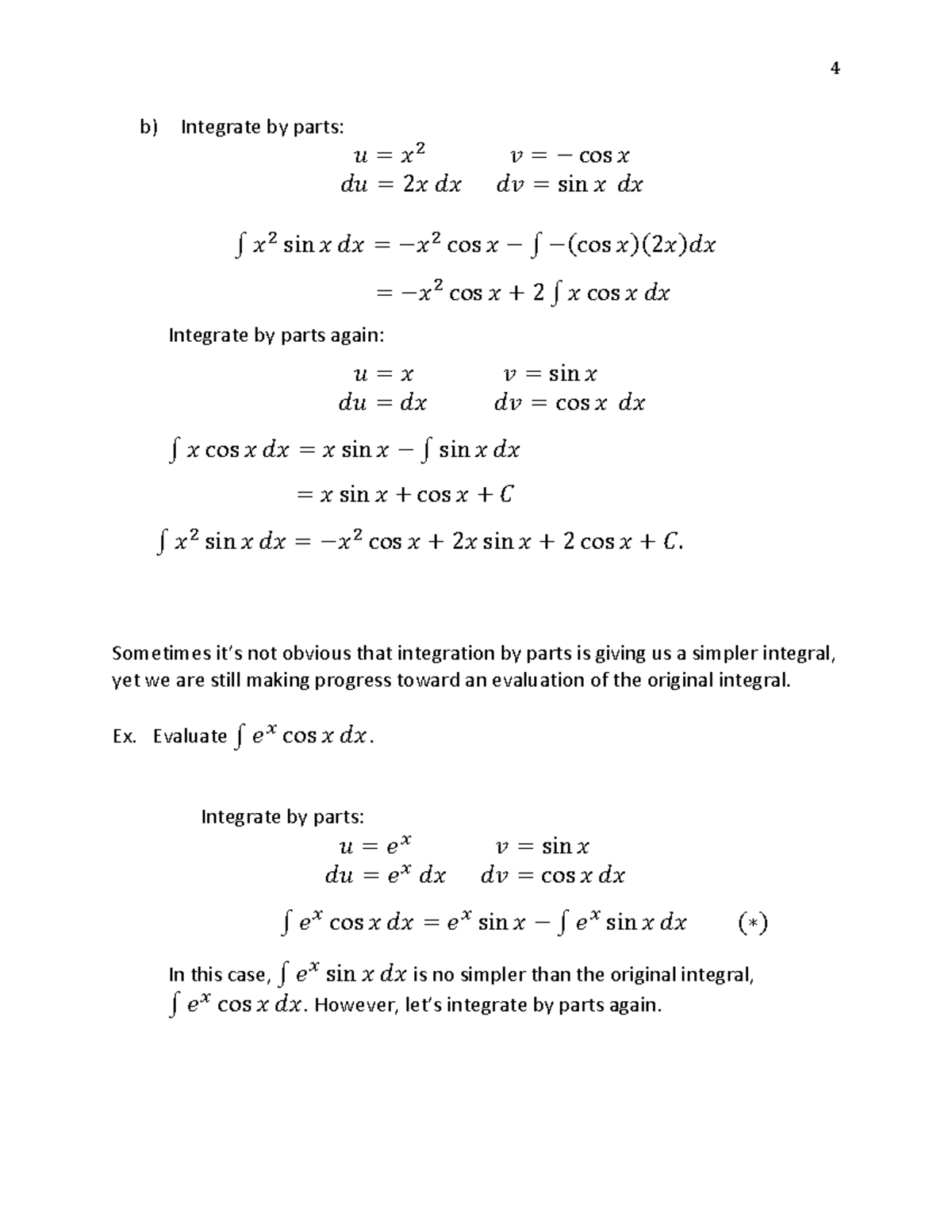 Integration By Parts 2 - Calculus With Analytic Geometry Ii - 4 B ...