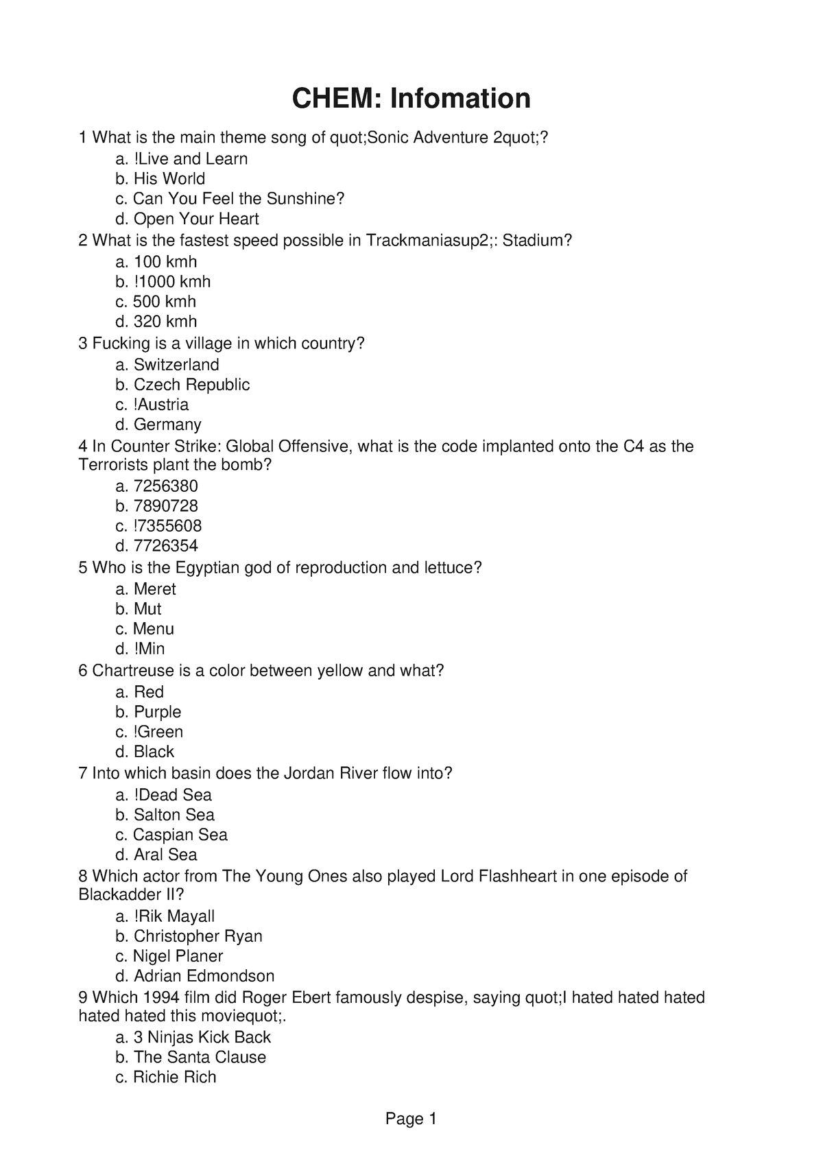 extra credit assignment chemistry