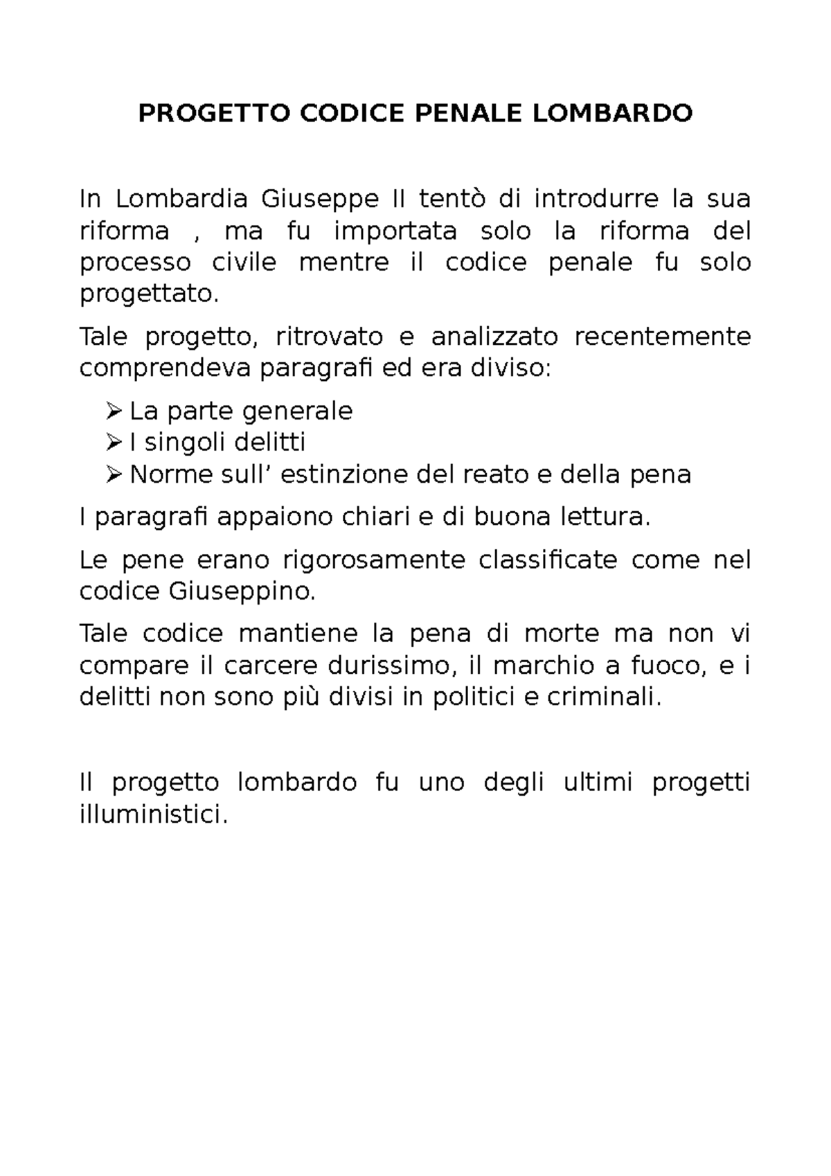 Progetto Codice Penale Lombardo PROGETTO CODICE PENALE LOMBARDO In