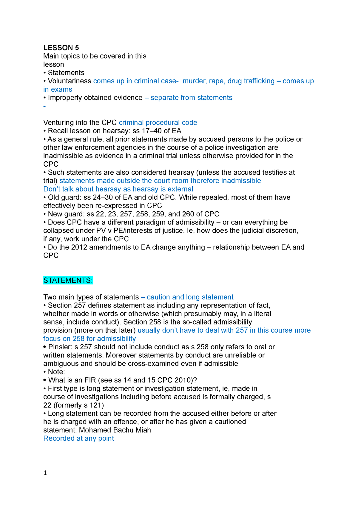 Lesson 5 - LESSON 5 Main topics to be covered in this lesson Statements ...