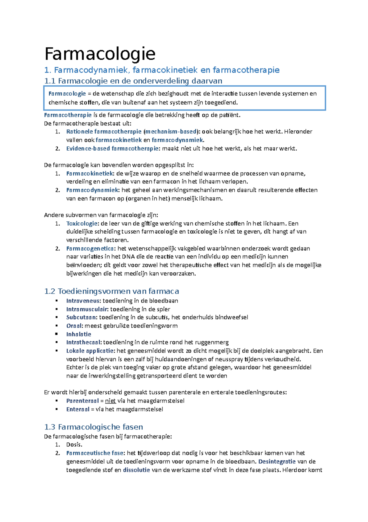 Samenvatting Farmacologie - Farmacologie 1. Farmacodynamiek ...