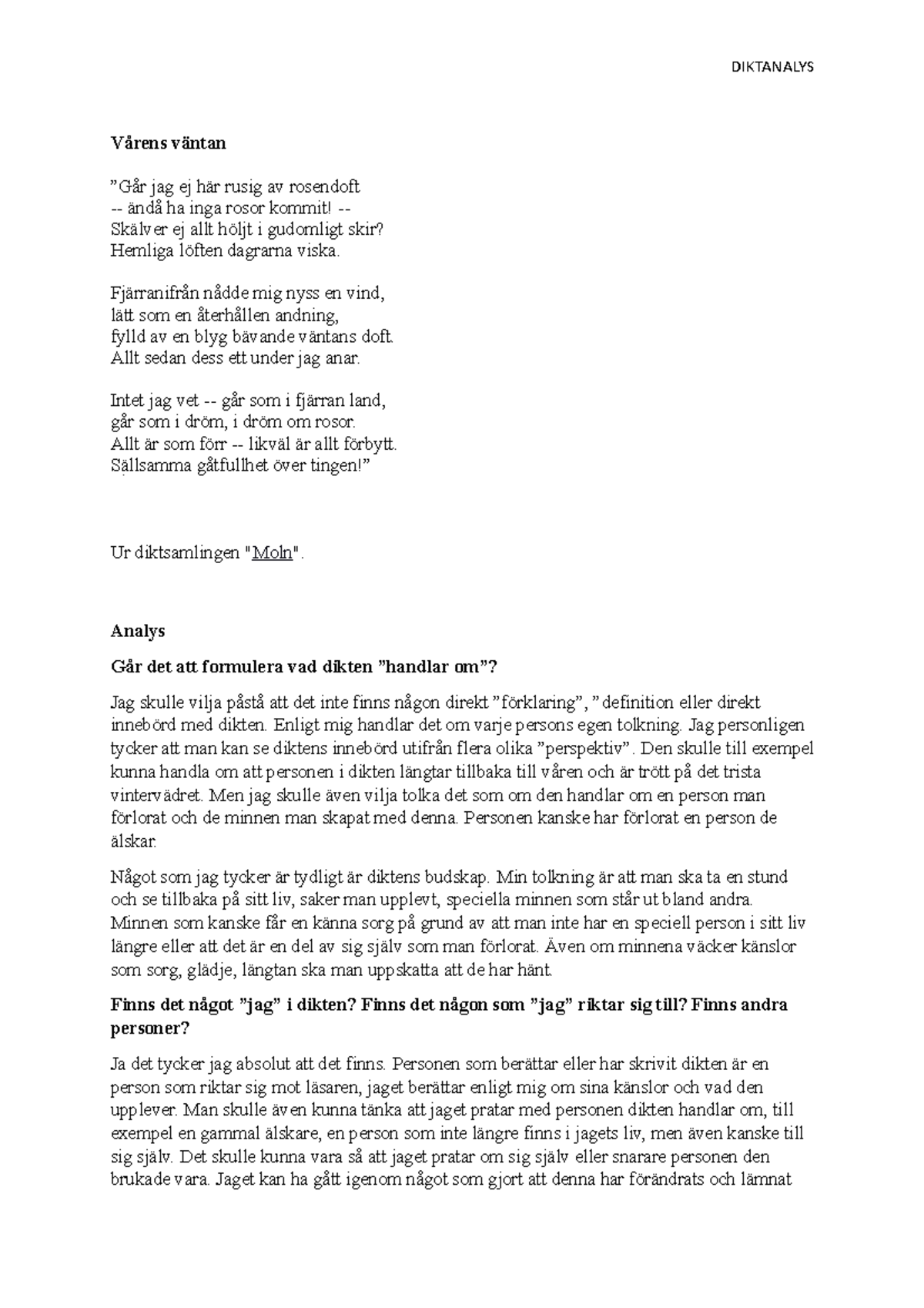 Diktanalys Exempel P Hur Man Kan T nka N r Man Skriver En Analys Av 