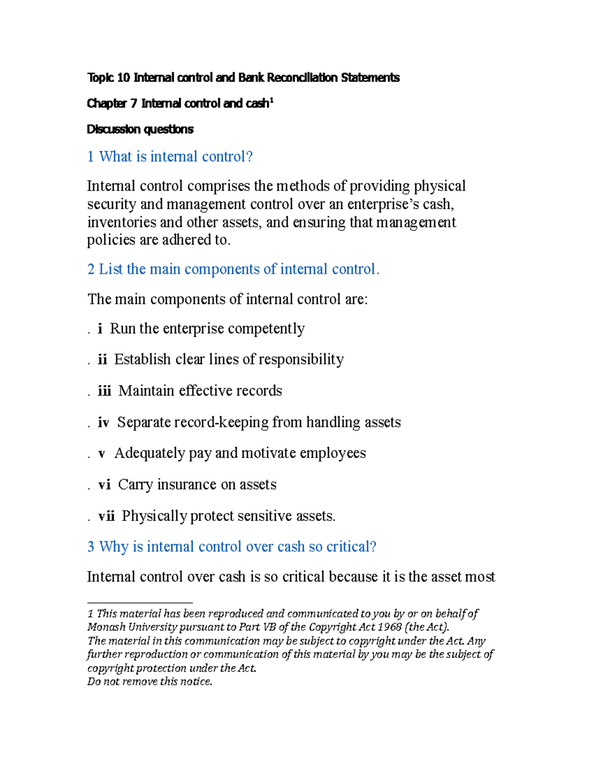 Topic 10 - Internal Control and Bank Recs - Top ic 10 Int ernal cont ...