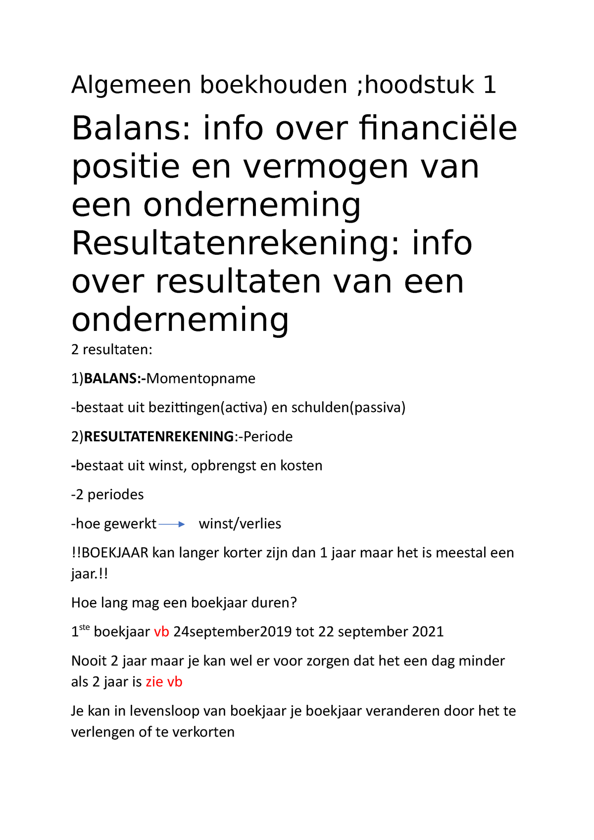 Algemeen Boekhouden Hoodstuk 1 - Algemeen Boekhouden ;hoodstuk 1 Balans ...