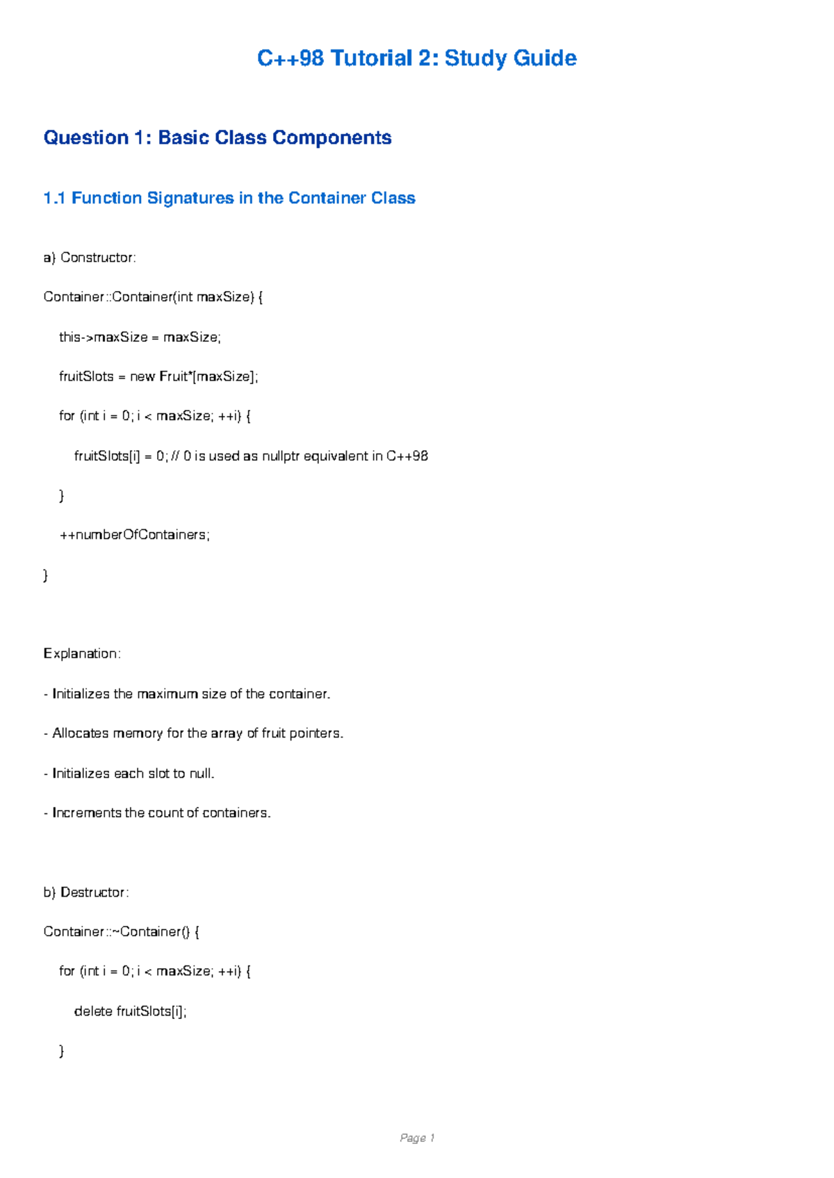 C++98 Tutorial Study Guide Enhanced - Question 1: Basic Class ...