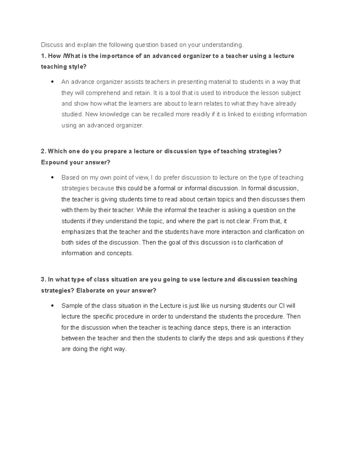Importance of an advanced organizer to a teacher using a lecture ...