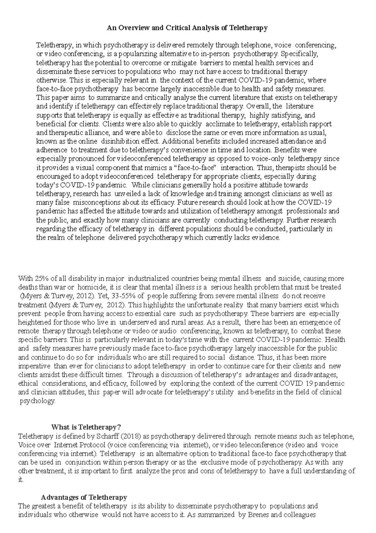 Teletherapy - An Overview and Critical Analysis of Teletherapy ...