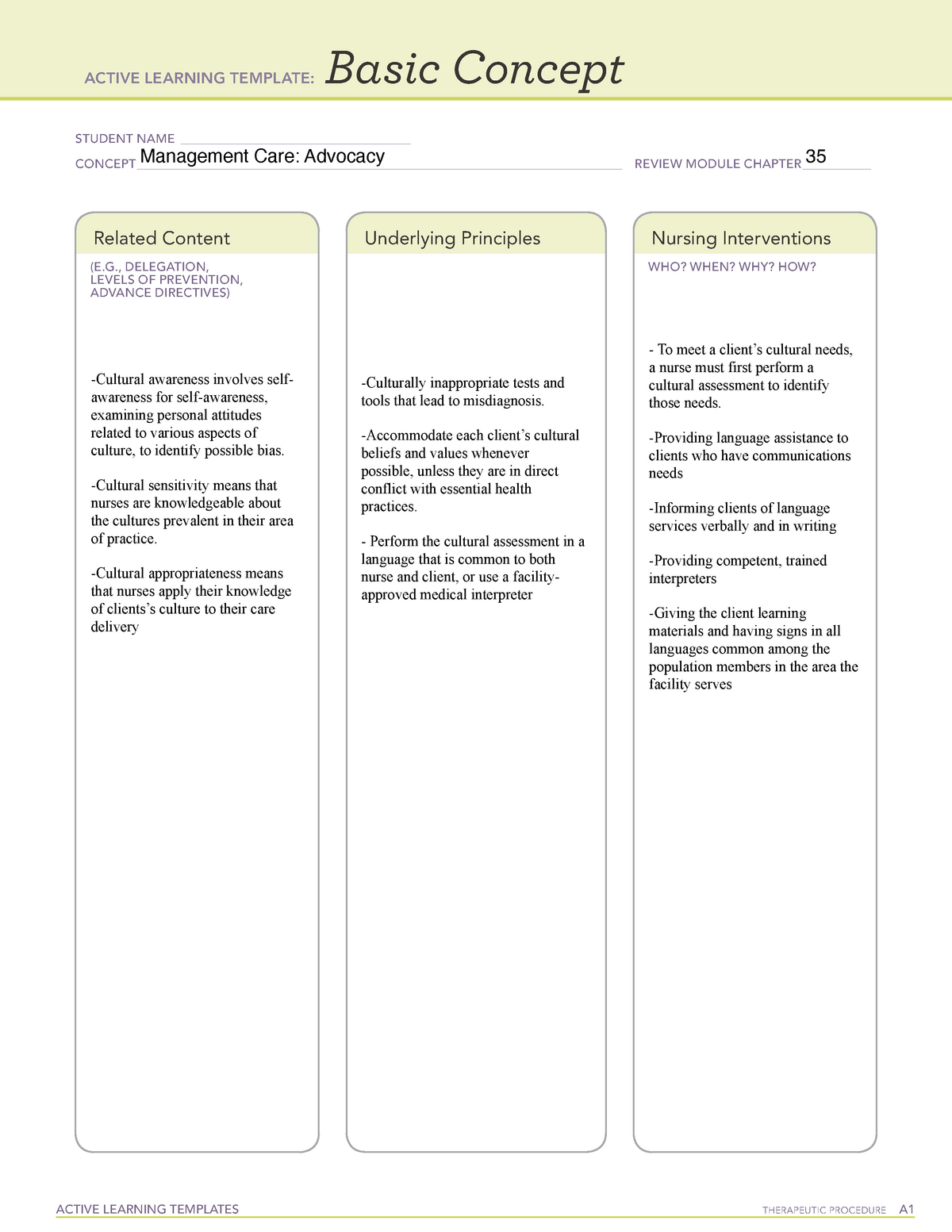 Active Learning Template Basic Concept Management Care 1 ACTIVE