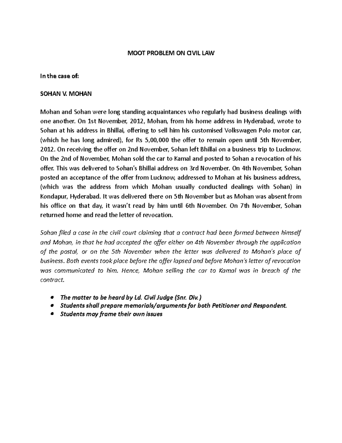 Download moot-problem Moot-problem 3-yr-sem-vi- Civil - MOOT PROBLEM ON ...