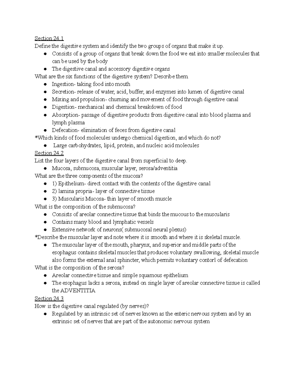 Chapter 24 Study Guide - Notes - Section 24. Define The Digestive ...