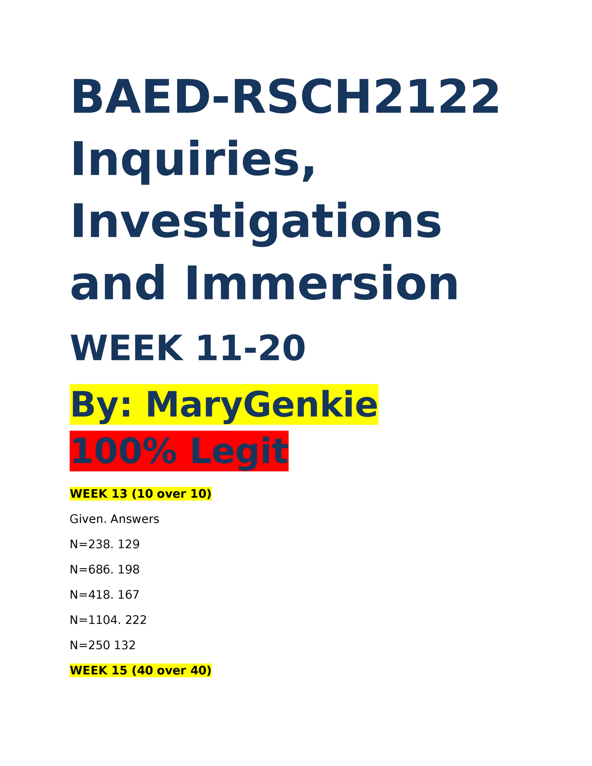 RSCH2122 Week 11 To 20 - BHGBY - BAED-RSCH Inquiries, Investigations ...