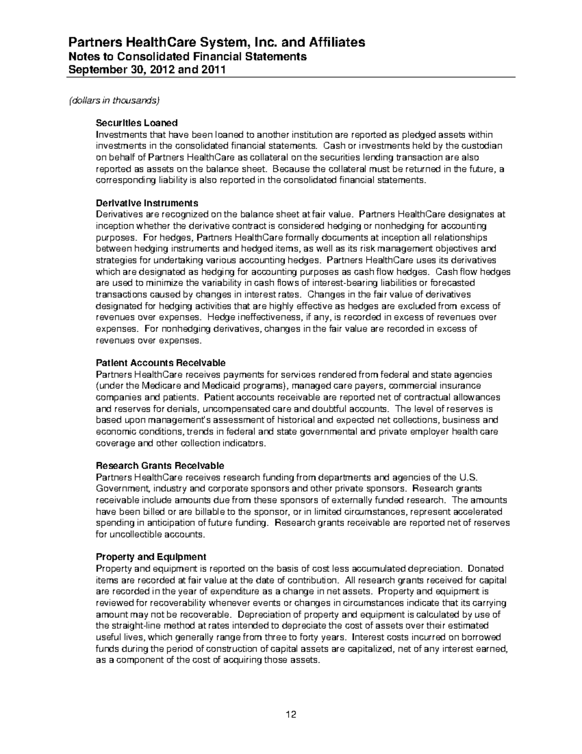 Partners healthcare system inc and affiliates part 3 Notes to