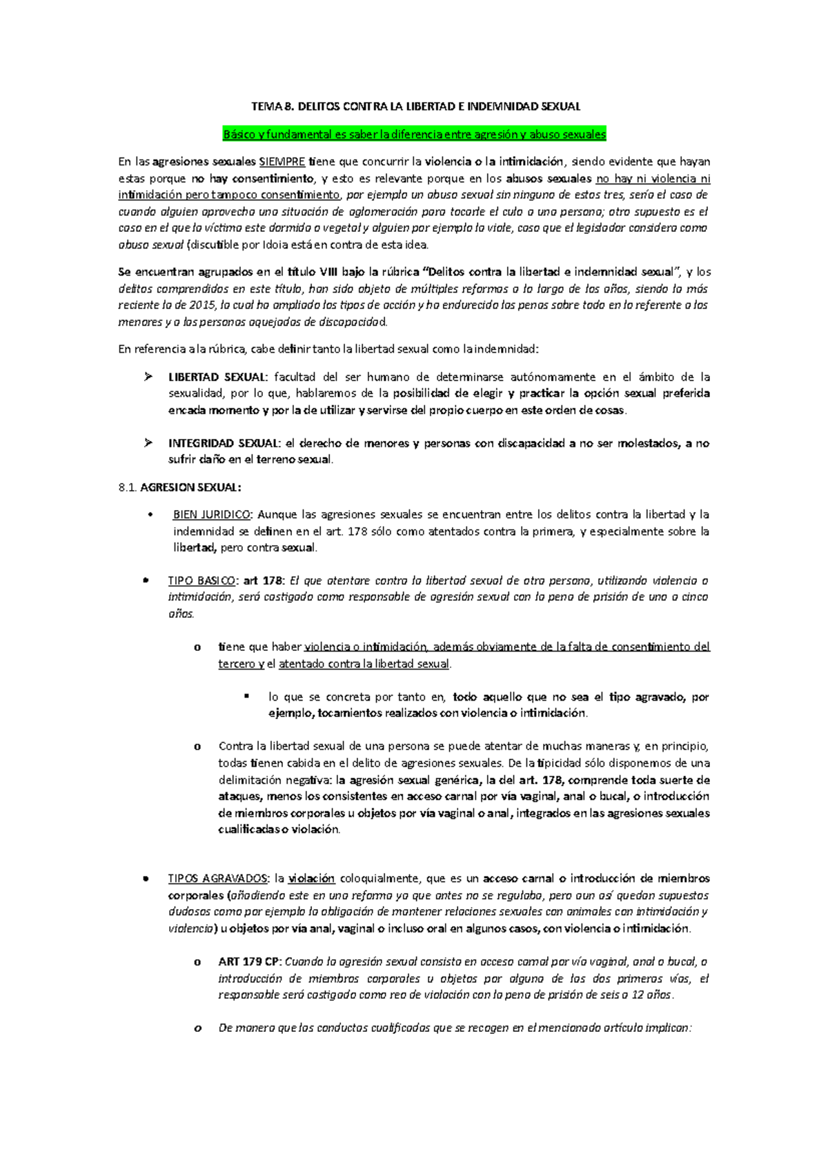 Delitos Contra La Libertad Sexual T8 Tema 8 Delitos Contra La Libertad E Indemnidad Sexual 2106