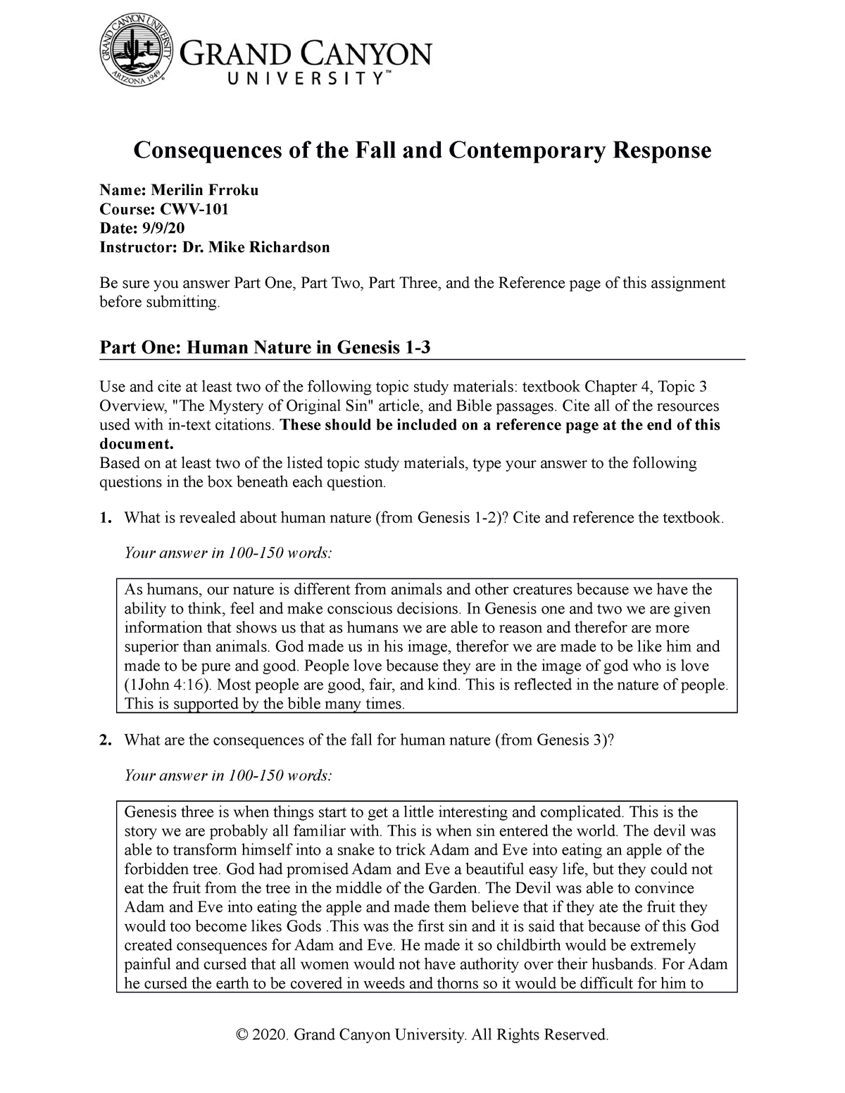 Cwv 101 301 Rs T3conseq Of The Fall Contemporary Response Online Studocu