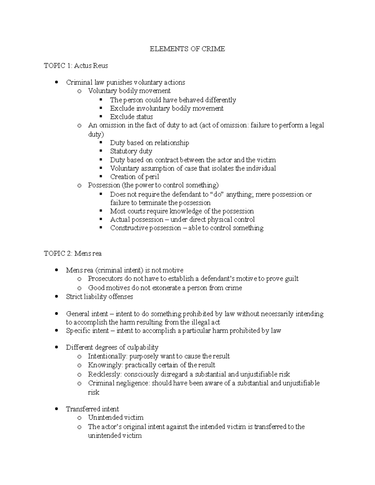 Elements of Crime - ELEMENTS OF CRIME TOPIC 1: Actus Reus Criminal law ...