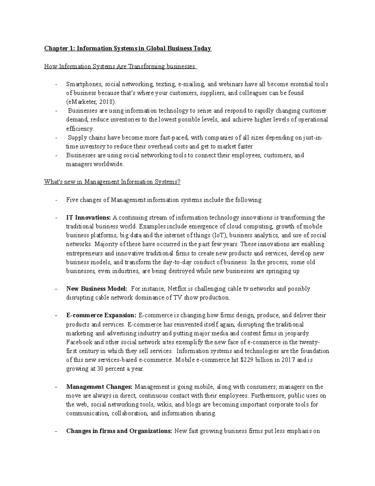 2KA3 Midterm Notes - Chapter 1: Information Systems In Global Business ...