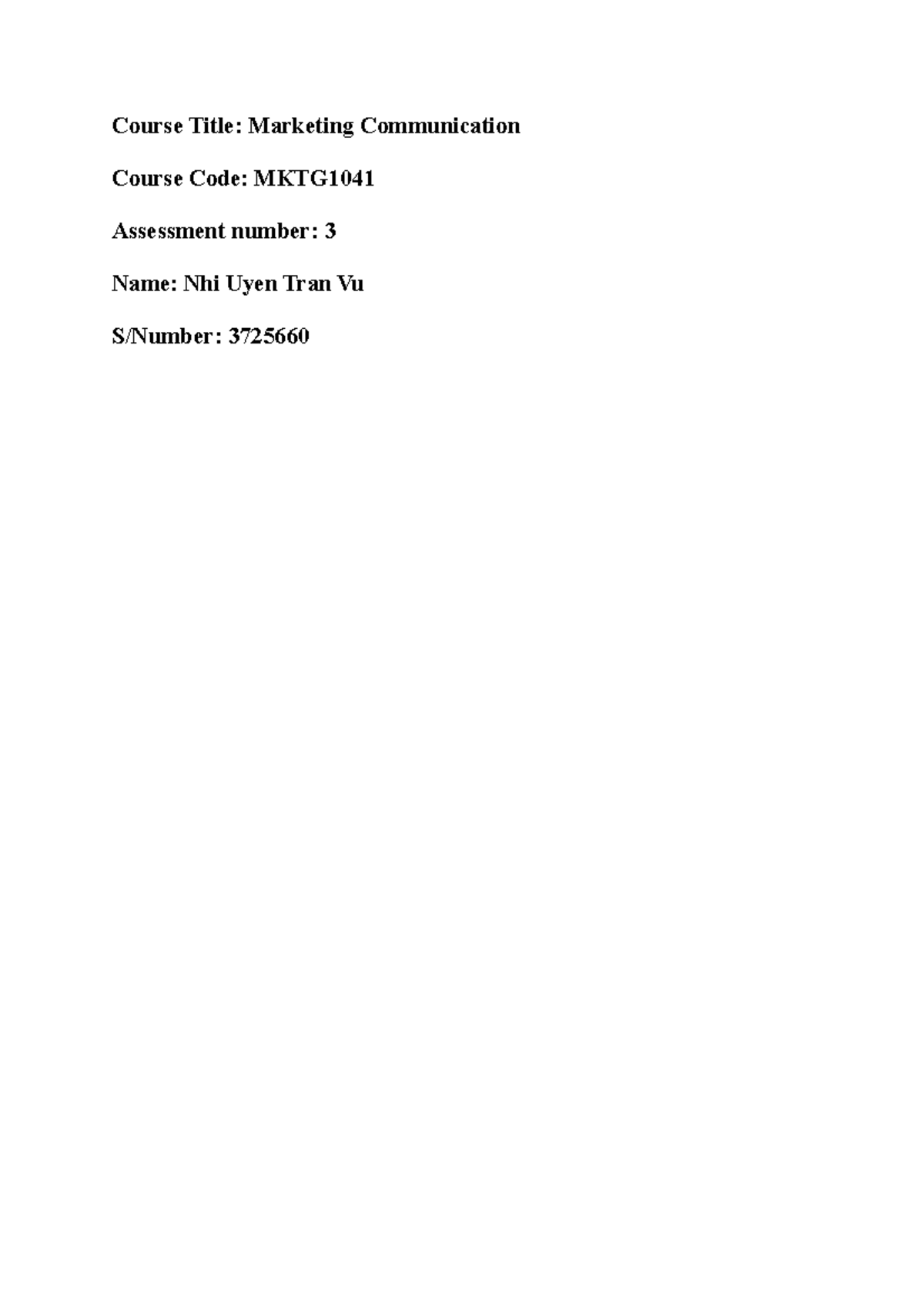 Marketing Communication final assignment - Course Title: Marketing ...