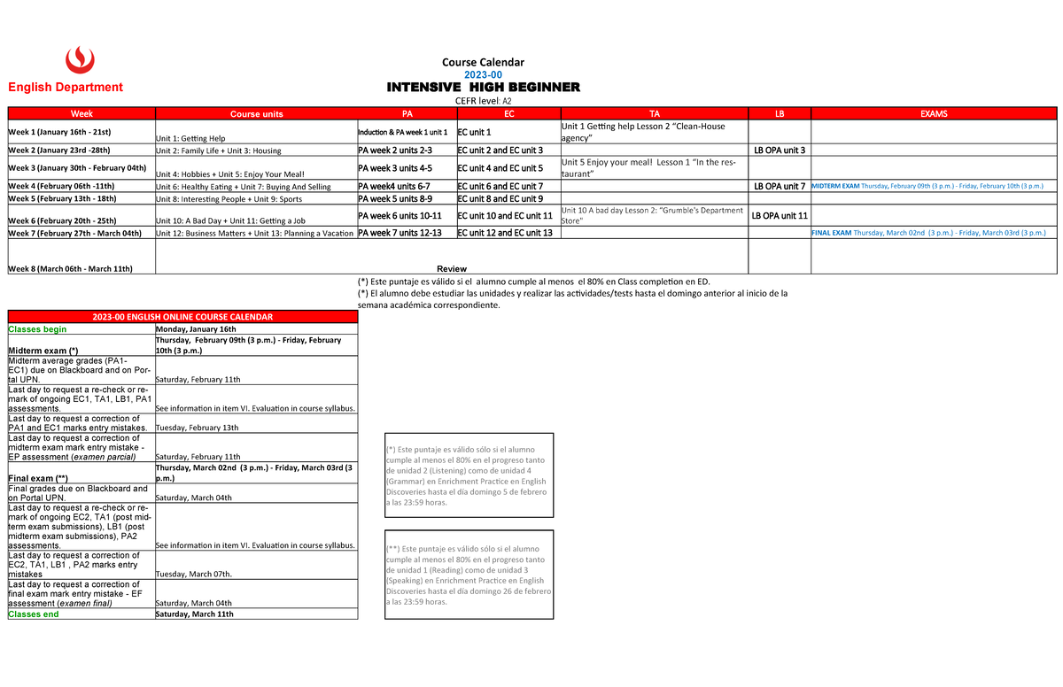 Course Calendar High Beginner - Course Calendar 2023 - 00 English