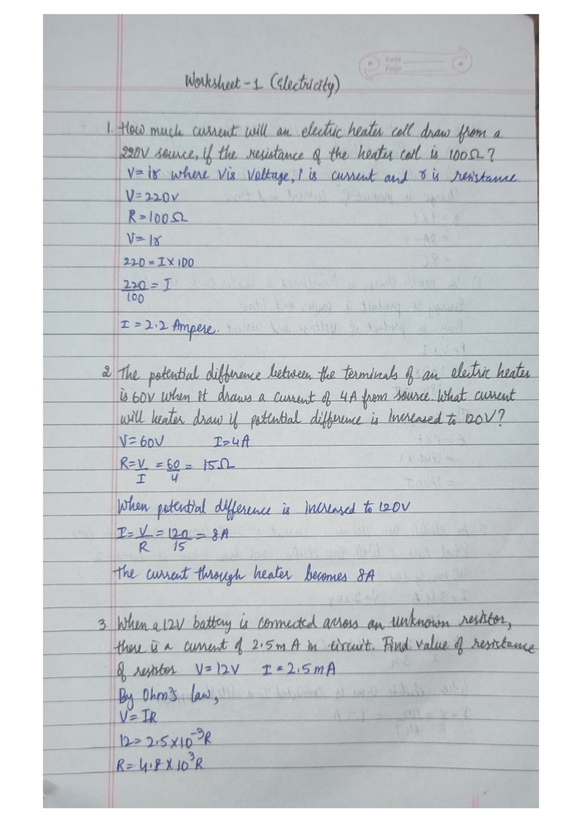 Worksheet 1 Electricity Physics Studocu