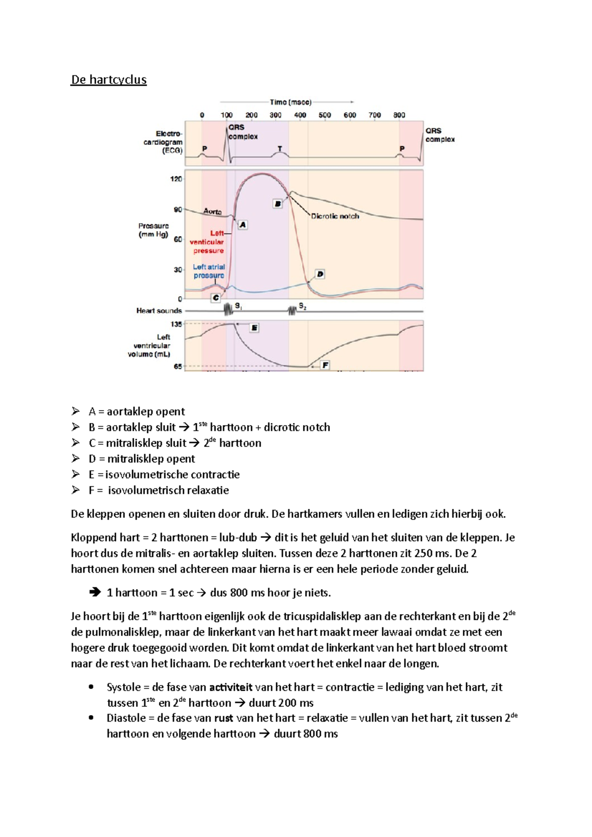 Samenvatting van de hartcyclus - De hartcyclus A = aortaklep opent B ...