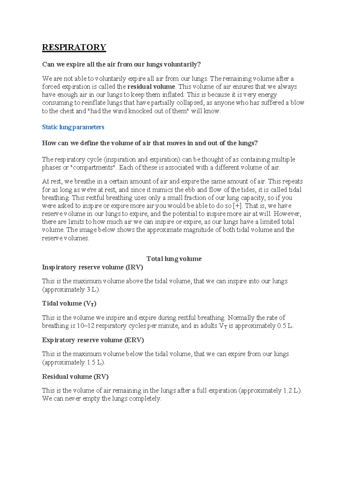 301 Exam Respiratory System - RESPIRATORY Can we expire all the air ...