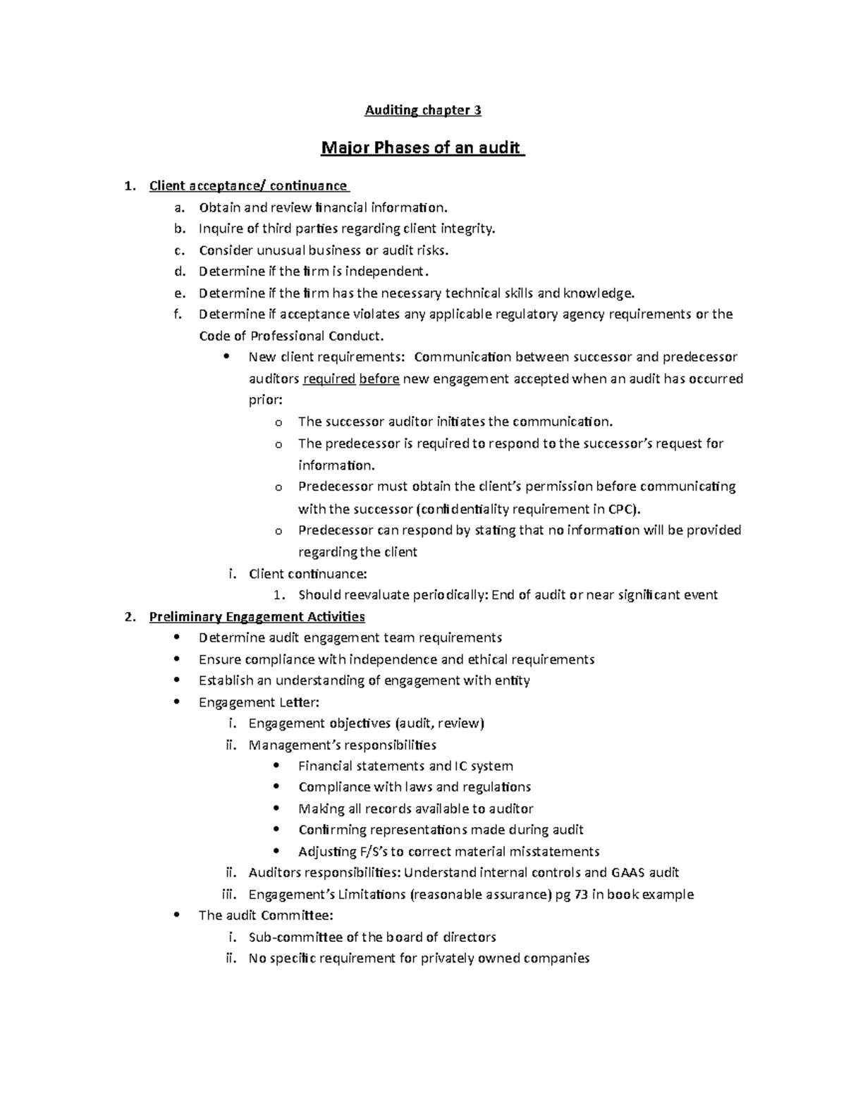 Chapter 3 notes - Auditing chapter 3 Major Phases of an audit 1. Client ...