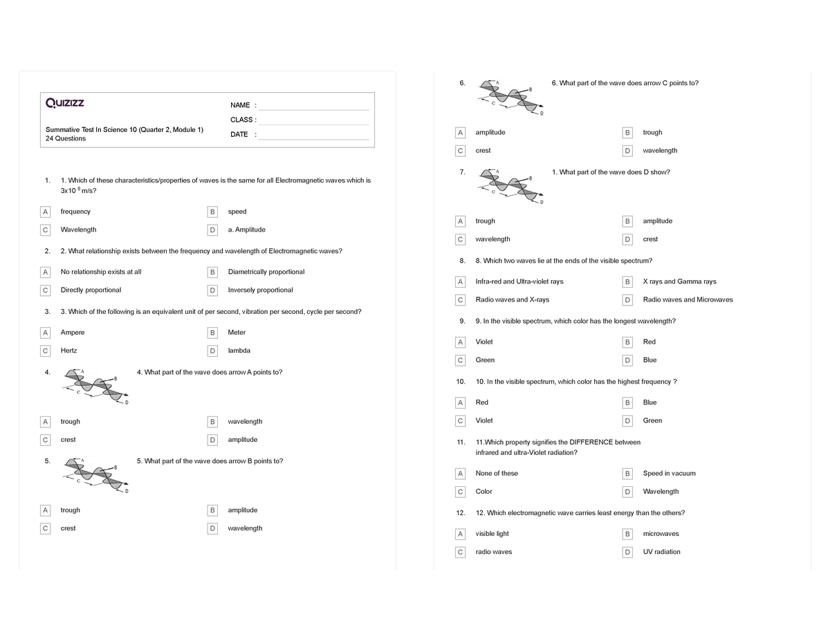 Summative Test In Science 10 (Quarter 2, Module 1) - Summative Test In ...