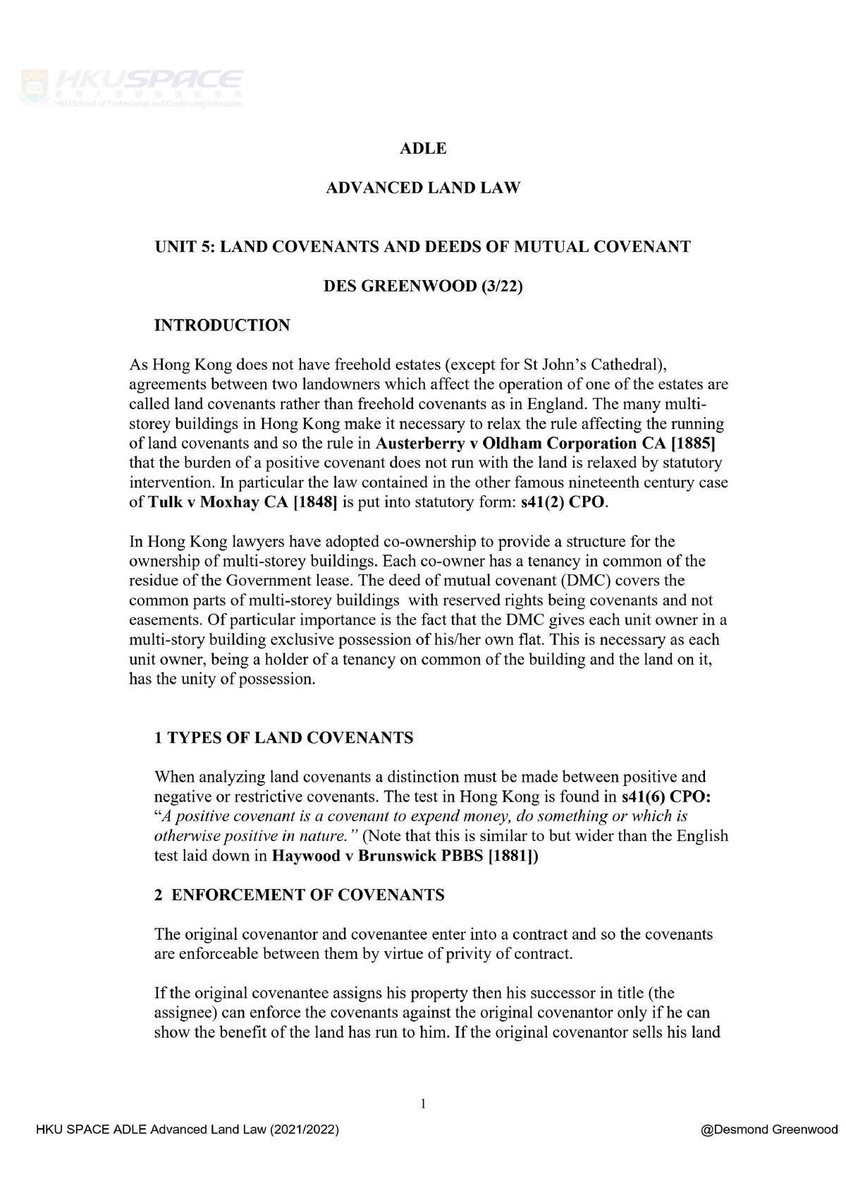 covenants land law essay