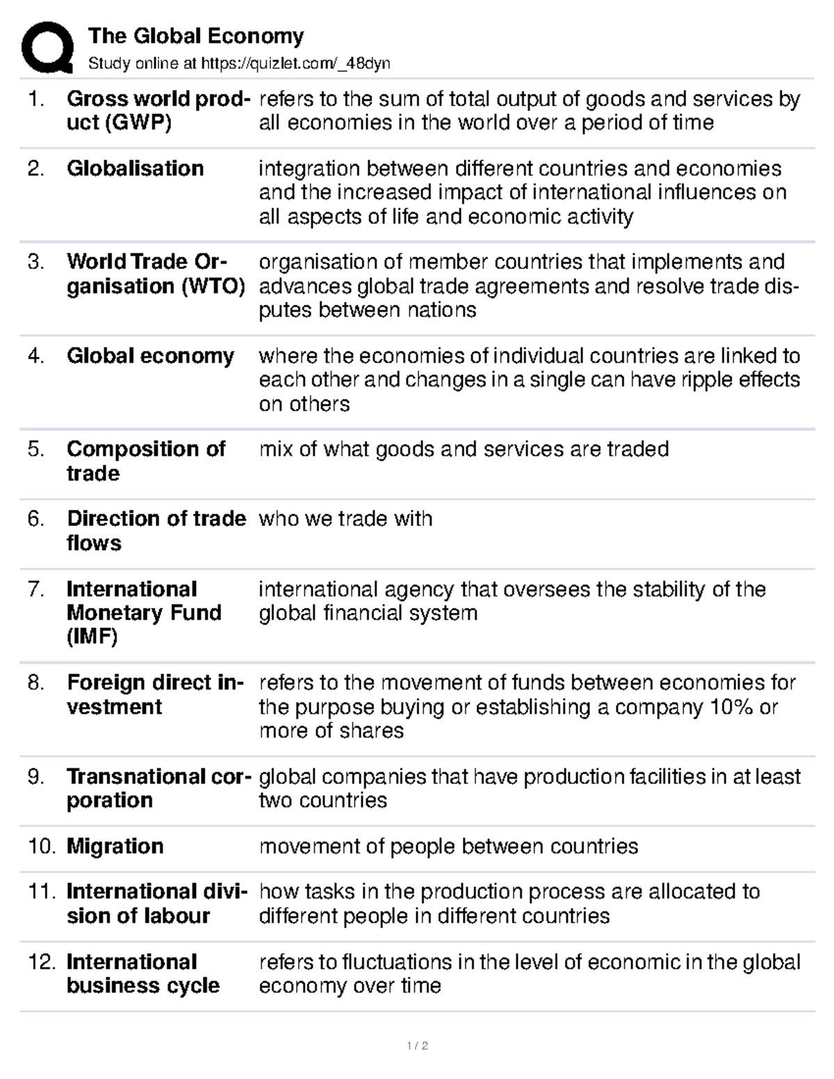 america and the global economy assignment quizlet