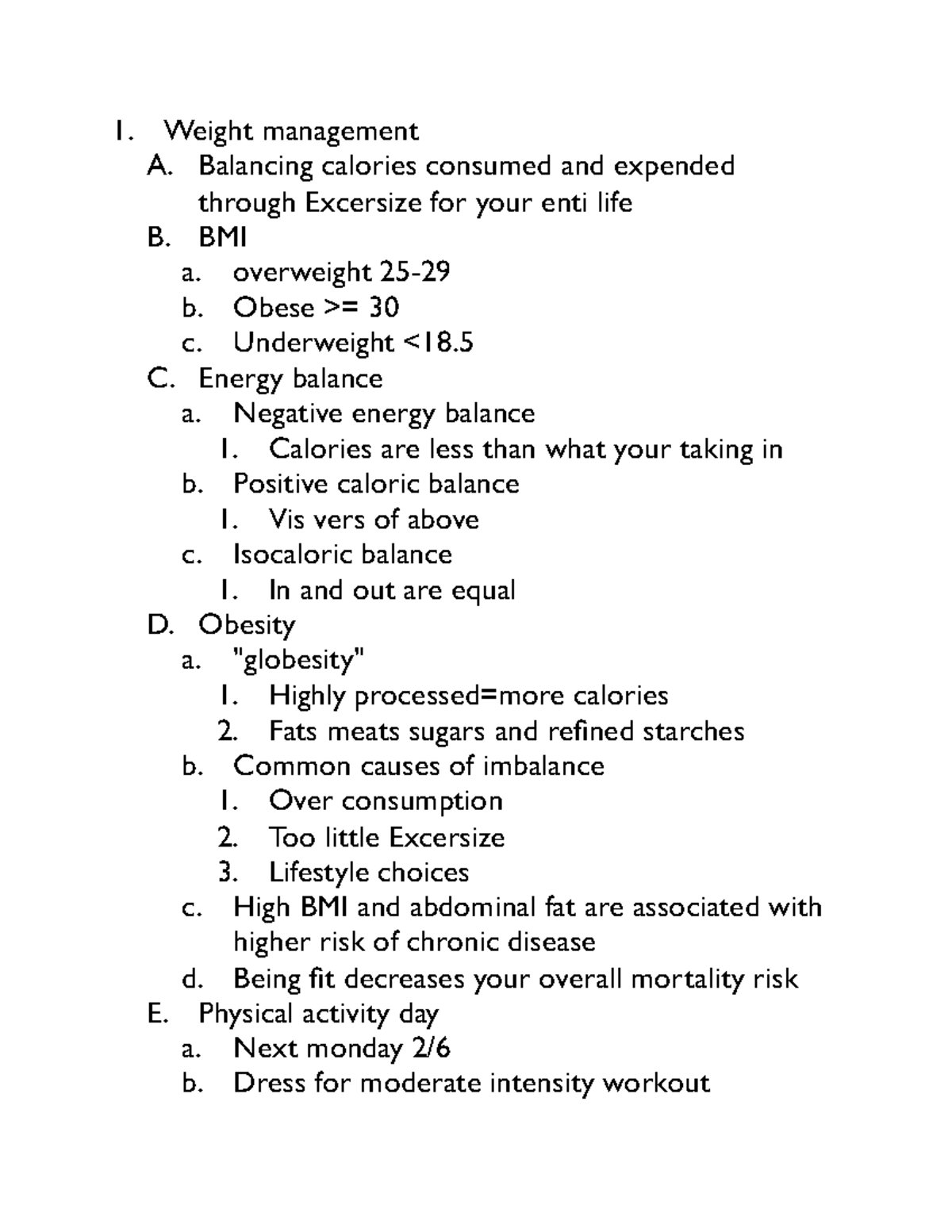 HHS LectureManaging weight 1. Weight management A. Balancing