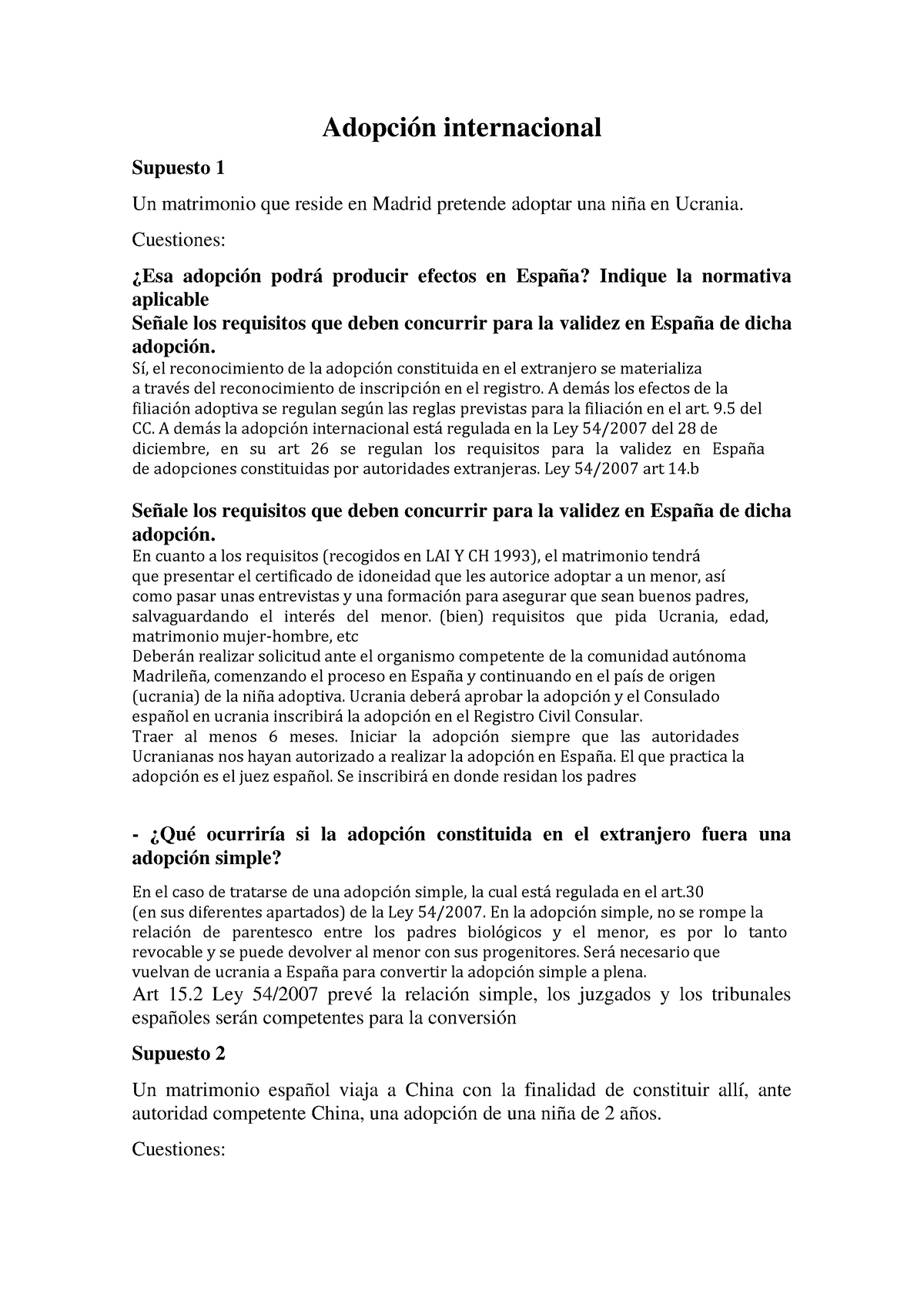 Casos Prácticos Adopcion Adopción Internacional Supuesto 1 Un Matrimonio Que Reside En Madrid 6314