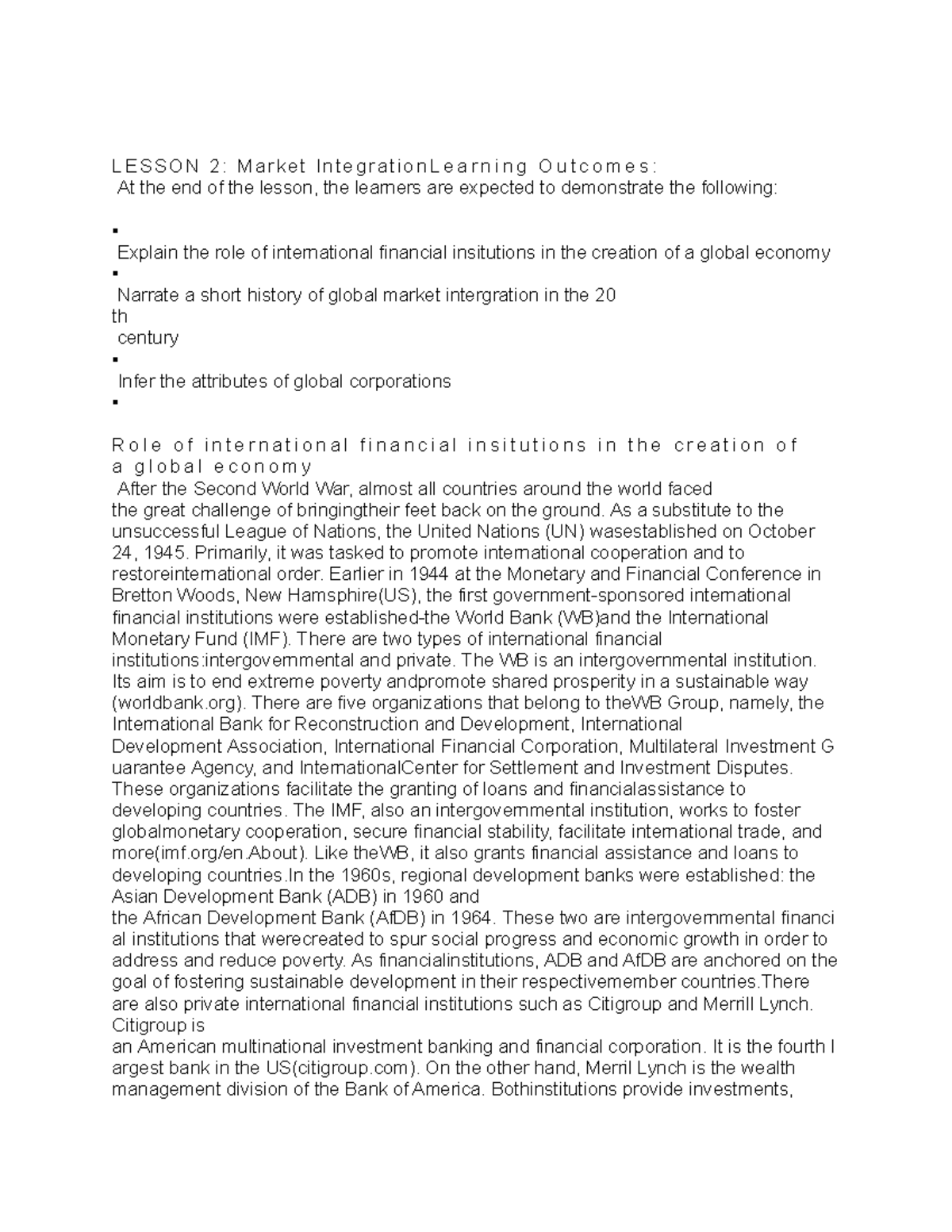 Contemp 15 - L E S S O N 2 : M a r k e t I n t e g r a t i o n L e a r ...