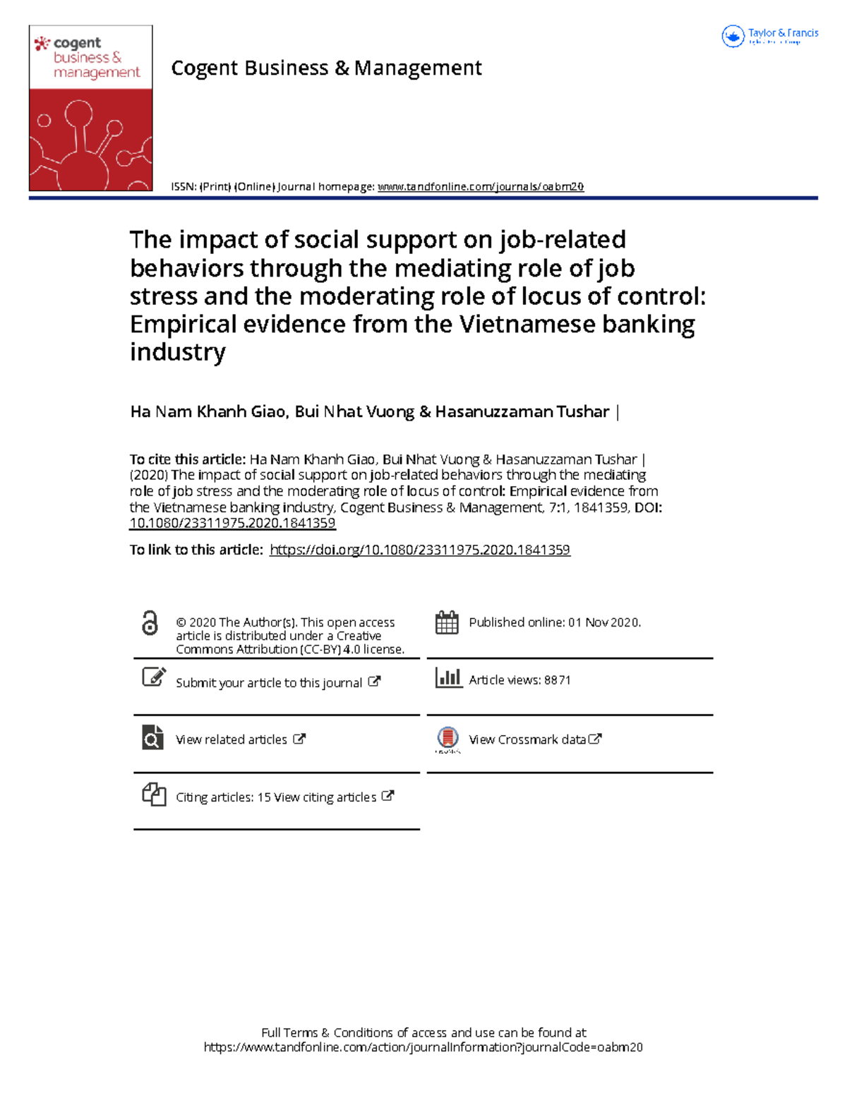 The impact of social support on job-related behaviors through the ...