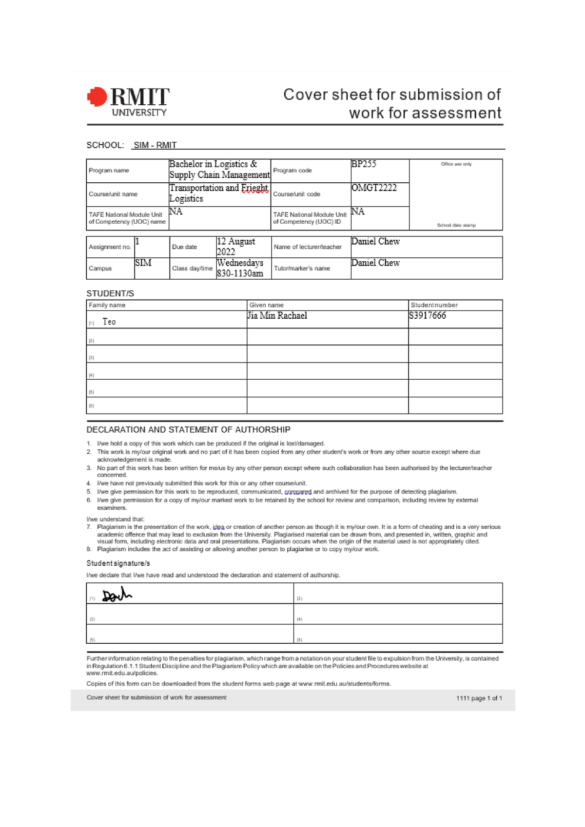 OMGT222 S3917666 Assignment 1 - Table of Contents Abstract Introduction ...