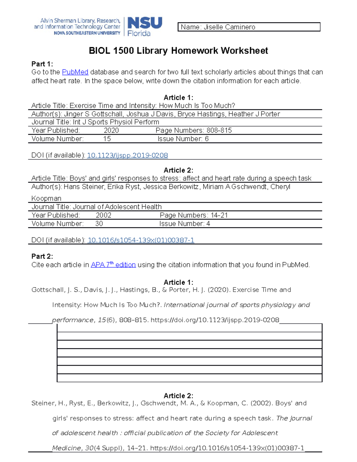 BIOL 1500 Library Worksheet - BIOL 1500 Library Homework Worksheet Part ...