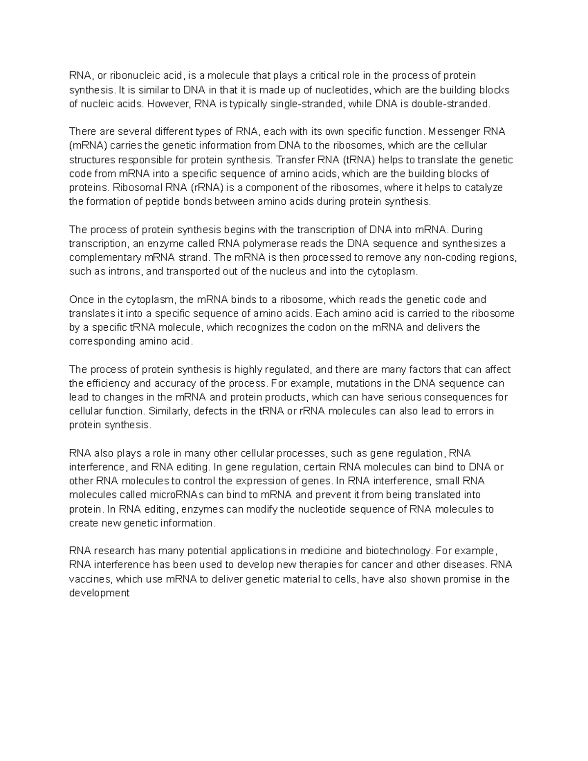 RNA - different from dna - RNA, or ribonucleic acid, is a molecule that ...