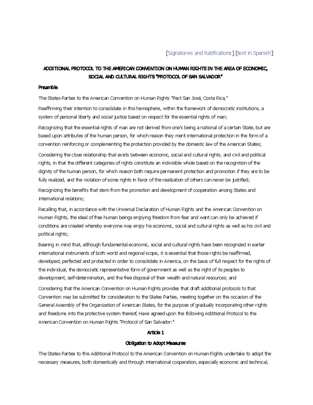Protocol, additional protocool to the american convention on human ...