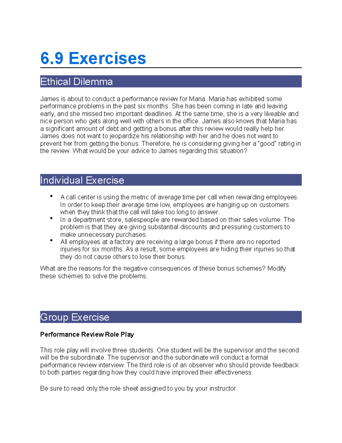 Chapter 6 Assignment Questions - Organizational Behavior Class - 6 ...