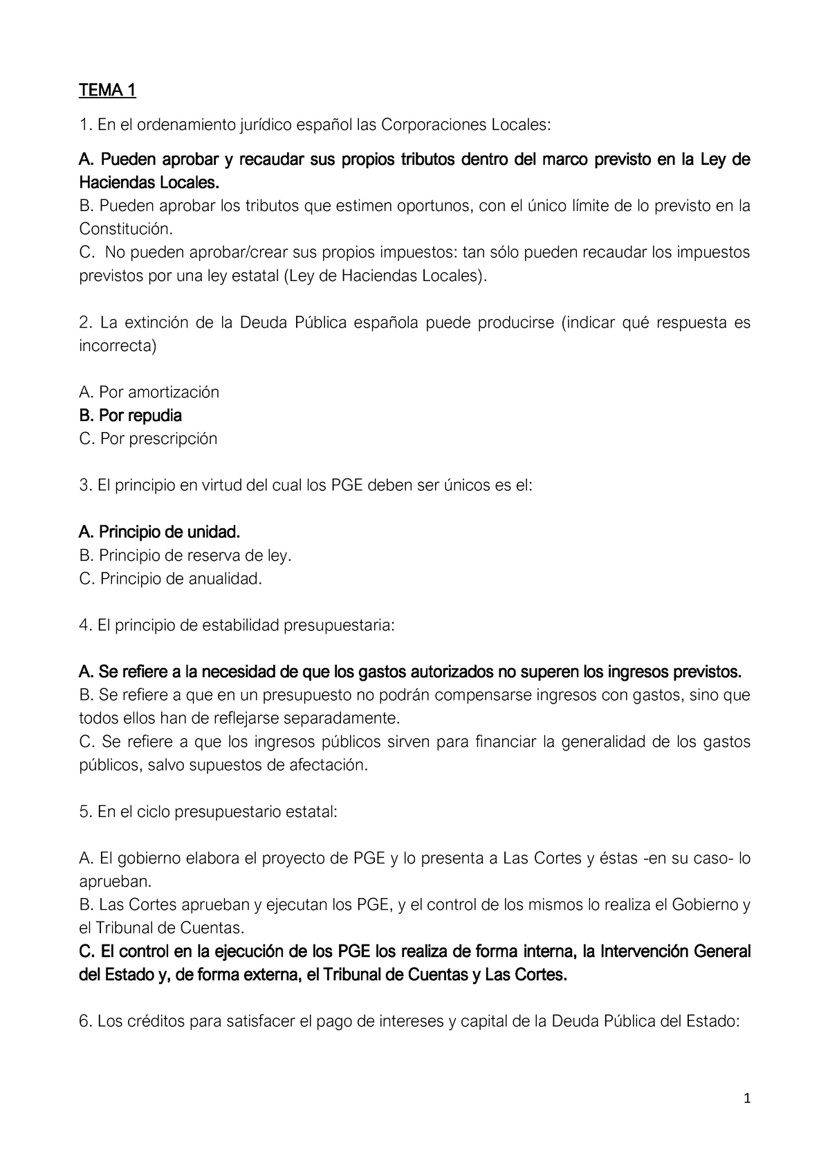 Examen Final Preguntas Test Derecho Tributario - Warning: TT: Undefined ...