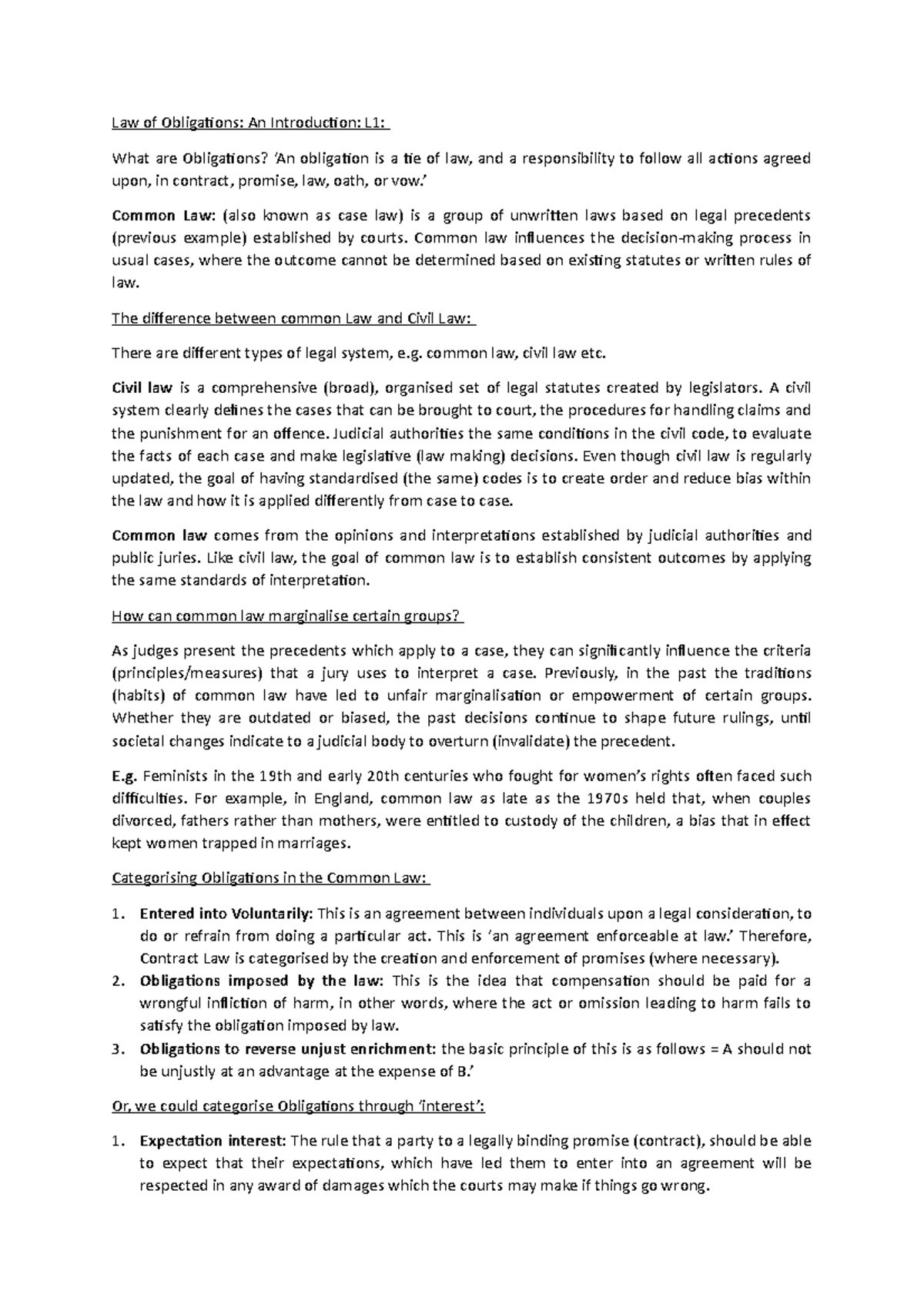 L1 - Law of Obligations - Notes - Law of Obligations: An Introduction ...