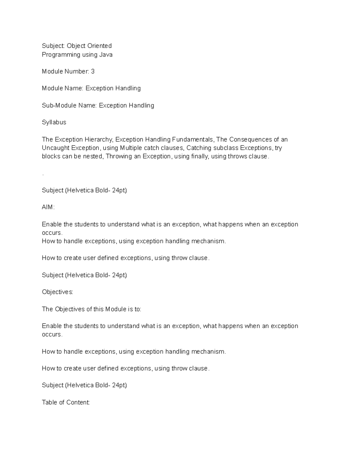 Module 3 - Subject: Object Oriented Programming using Java Module ...